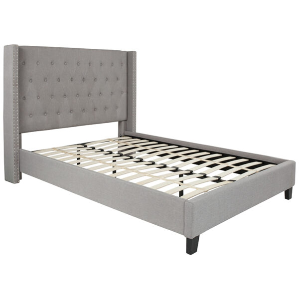Lowest Price Riverdale Full Size Tufted Upholstered Platform Bed in Light Gray Fabric