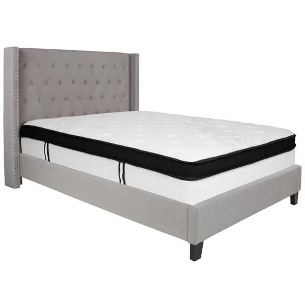 Lowest Price Riverdale Full Size Tufted Upholstered Platform Bed in Light Gray Fabric with Memory Foam Mattress