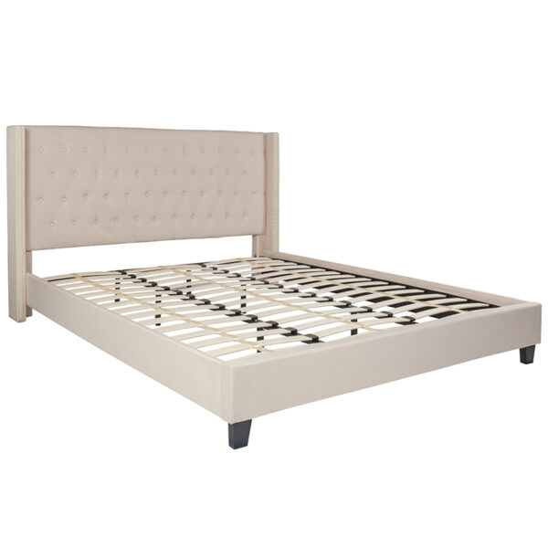 Lowest Price Riverdale King Size Tufted Upholstered Platform Bed in Beige Fabric