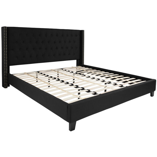Lowest Price Riverdale King Size Tufted Upholstered Platform Bed in Black Fabric