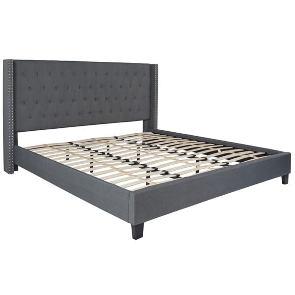 Lowest Price Riverdale King Size Tufted Upholstered Platform Bed in Dark Gray Fabric