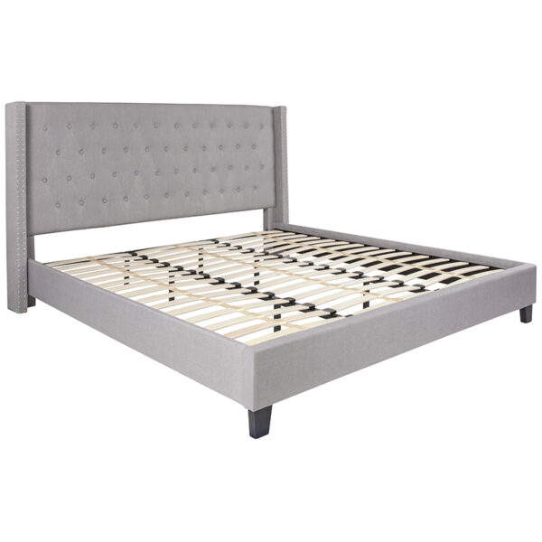 Lowest Price Riverdale King Size Tufted Upholstered Platform Bed in Light Gray Fabric