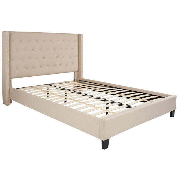Lowest Price Riverdale Queen Size Tufted Upholstered Platform Bed in Beige Fabric