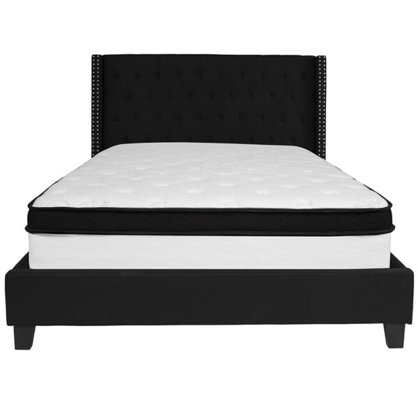 Queen Platform Bed and Mattress Set Queen Platform Bed Set-Black