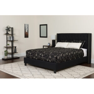 Wholesale Riverdale Queen Size Tufted Upholstered Platform Bed in Black Fabric with Pocket Spring Mattress