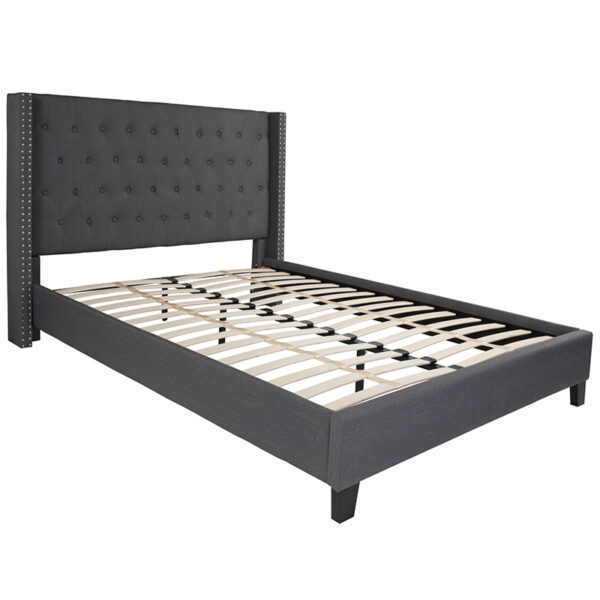 Lowest Price Riverdale Queen Size Tufted Upholstered Platform Bed in Dark Gray Fabric