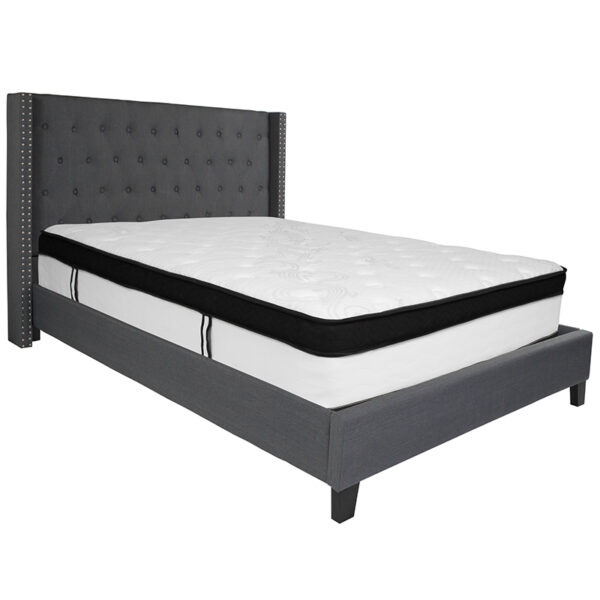 Lowest Price Riverdale Queen Size Tufted Upholstered Platform Bed in Dark Gray Fabric with Memory Foam Mattress
