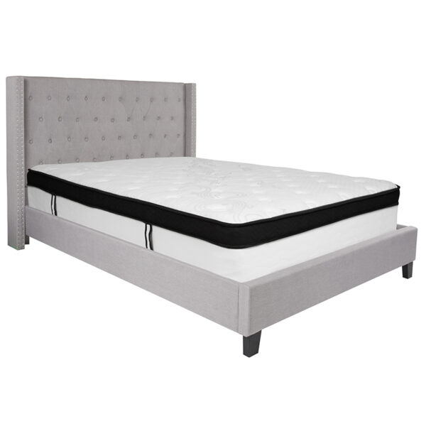 Lowest Price Riverdale Queen Size Tufted Upholstered Platform Bed in Light Gray Fabric with Memory Foam Mattress