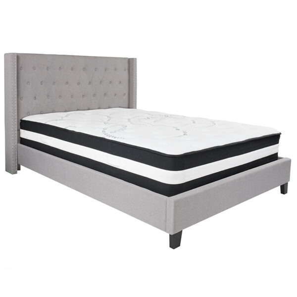 Lowest Price Riverdale Queen Size Tufted Upholstered Platform Bed in Light Gray Fabric with Pocket Spring Mattress