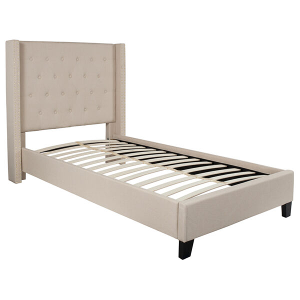 Lowest Price Riverdale Twin Size Tufted Upholstered Platform Bed in Beige Fabric