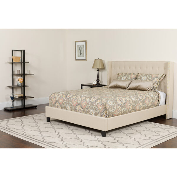 Wholesale Riverdale Twin Size Tufted Upholstered Platform Bed in Beige Fabric