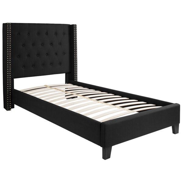 Lowest Price Riverdale Twin Size Tufted Upholstered Platform Bed in Black Fabric