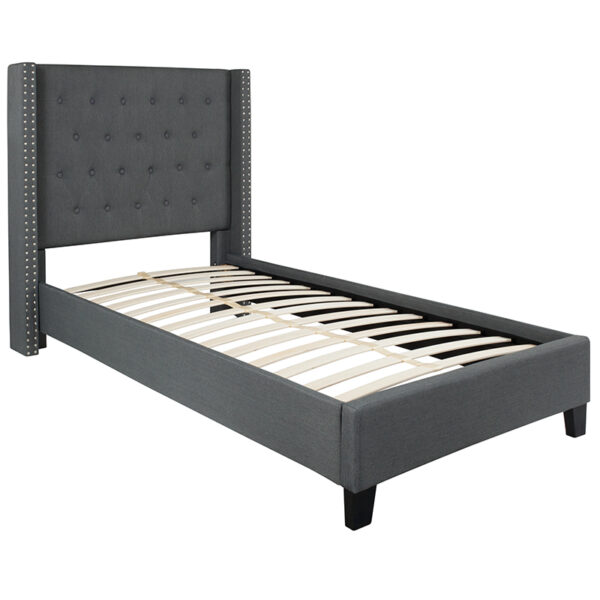 Lowest Price Riverdale Twin Size Tufted Upholstered Platform Bed in Dark Gray Fabric