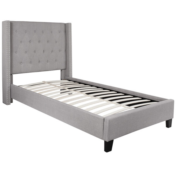 Lowest Price Riverdale Twin Size Tufted Upholstered Platform Bed in Light Gray Fabric