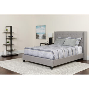 Wholesale Riverdale Twin Size Tufted Upholstered Platform Bed in Light Gray Fabric