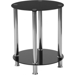 Wholesale Riverside Collection Black Glass End Table with Shelves and Stainless Steel Frame
