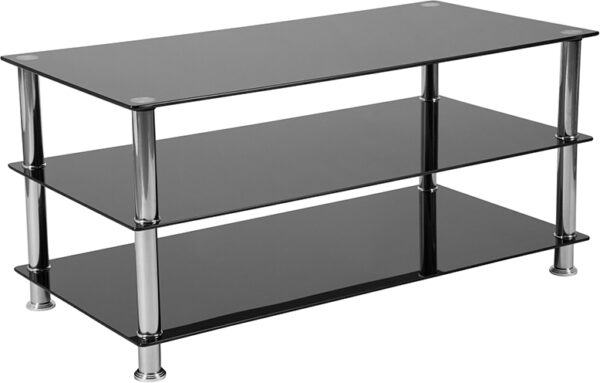 Wholesale Riverside Collection Black Glass TV Stand with Stainless Steel Frame