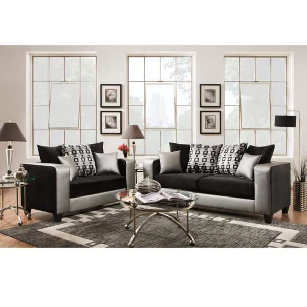 Lowest Price Riverstone Implosion Black Velvet Living Room Set with Black & Shimmer Steel Frame