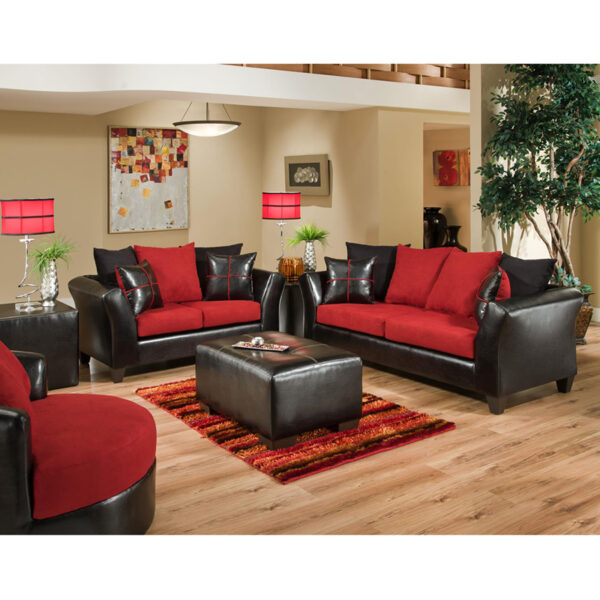 Lowest Price Riverstone Victory Lane Cardinal Microfiber Living Room Set