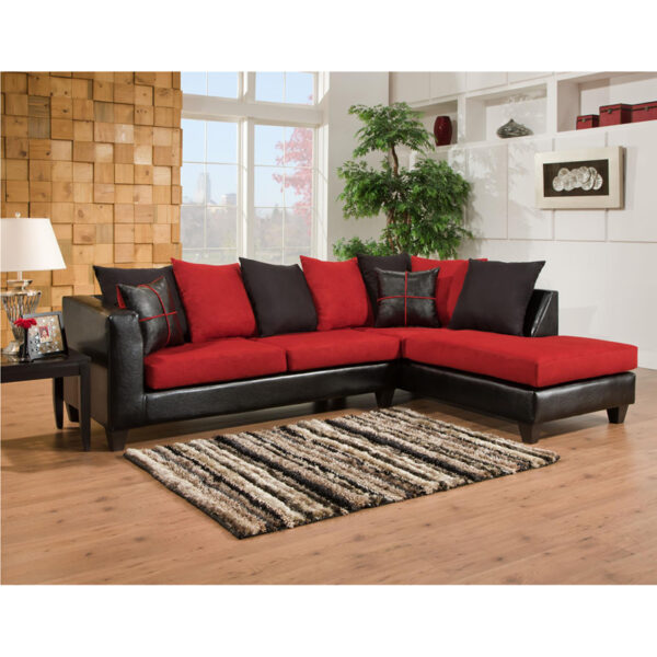 Lowest Price Riverstone Victory Lane Cardinal Microfiber Sectional with Right Side Facing Chaise