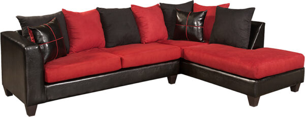 Wholesale Riverstone Victory Lane Cardinal Microfiber Sectional with Right Side Facing Chaise