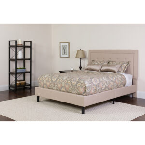 Wholesale Roxbury Full Size Tufted Upholstered Platform Bed in Beige Fabric with Memory Foam Mattress