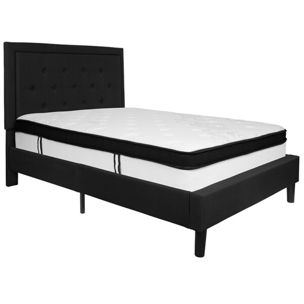Lowest Price Roxbury Full Size Tufted Upholstered Platform Bed in Black Fabric with Memory Foam Mattress
