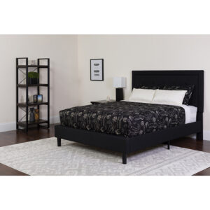 Wholesale Roxbury Full Size Tufted Upholstered Platform Bed in Black Fabric with Memory Foam Mattress