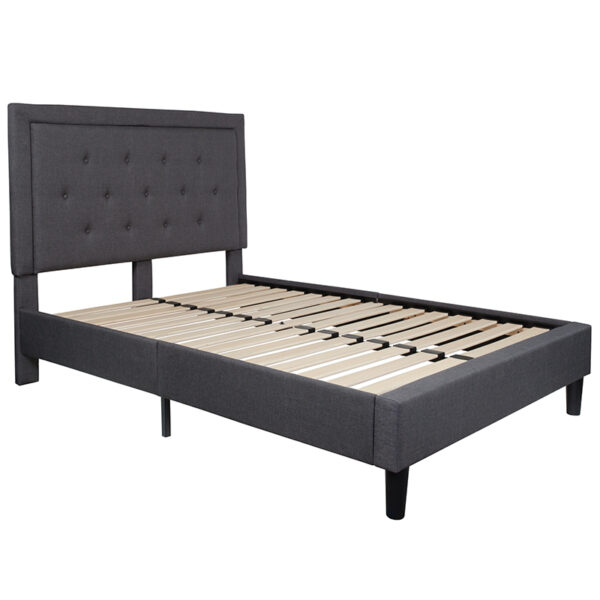 Lowest Price Roxbury Full Size Tufted Upholstered Platform Bed in Dark Gray Fabric