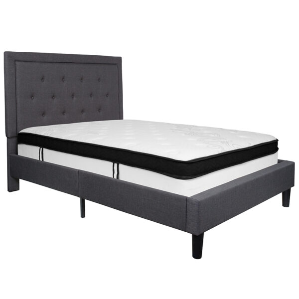 Lowest Price Roxbury Full Size Tufted Upholstered Platform Bed in Dark Gray Fabric with Memory Foam Mattress