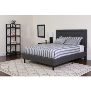 Wholesale Roxbury Full Size Tufted Upholstered Platform Bed in Dark Gray Fabric with Memory Foam Mattress