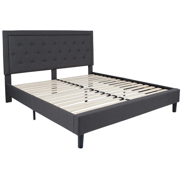 Lowest Price Roxbury King Size Tufted Upholstered Platform Bed in Dark Gray Fabric