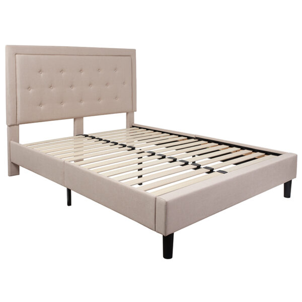 Lowest Price Roxbury Queen Size Tufted Upholstered Platform Bed in Beige Fabric