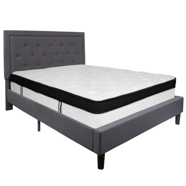 Lowest Price Roxbury Queen Size Tufted Upholstered Platform Bed in Dark Gray Fabric with Memory Foam Mattress