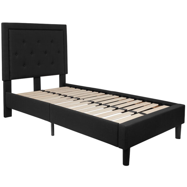 Lowest Price Roxbury Twin Size Tufted Upholstered Platform Bed in Black Fabric