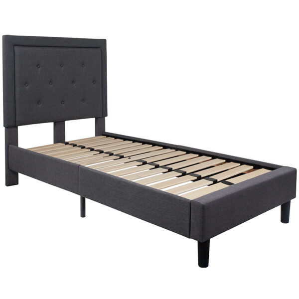 Lowest Price Roxbury Twin Size Tufted Upholstered Platform Bed in Dark Gray Fabric