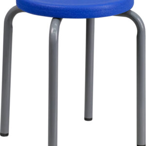 Wholesale Stackable Stool with Blue Seat and Silver Powder Coated Frame