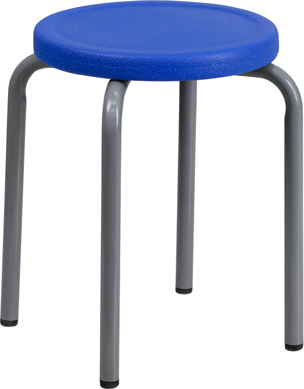 Wholesale Stackable Stool with Blue Seat and Silver Powder Coated Frame
