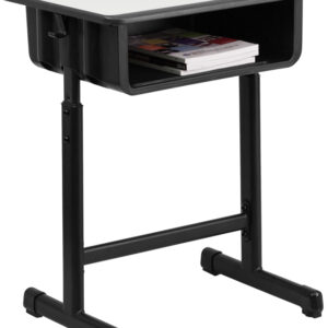 Wholesale Student Desk with Grey Top and Adjustable Height Black Pedestal Frame
