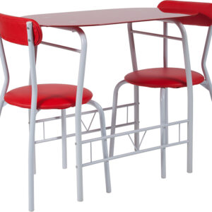 Wholesale Sutton 3 Piece Space-Saver Bistro Set with Red Glass Top Table and Red Vinyl Padded Chairs