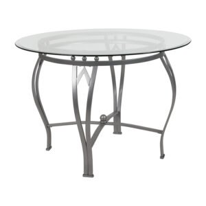 Wholesale Syracuse 42'' Round Glass Dining Table with Silver Metal Frame