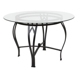 Wholesale Syracuse 45'' Round Glass Dining Table with Black Metal Frame
