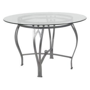 Wholesale Syracuse 45'' Round Glass Dining Table with Silver Metal Frame