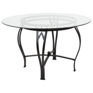 Wholesale Syracuse 48'' Round Glass Dining Table with Black Metal Frame