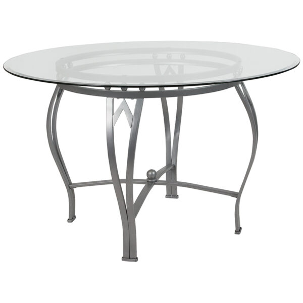 Wholesale Syracuse 48'' Round Glass Dining Table with Silver Metal Frame