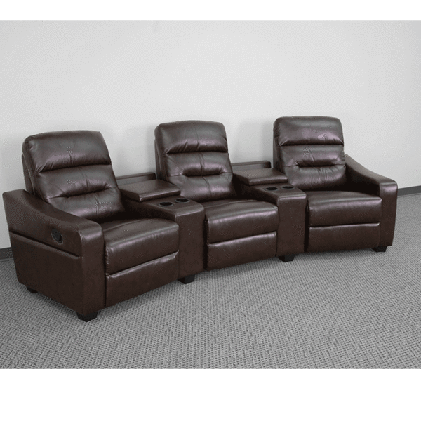 Theatre seating leather reclining sectional sofa for home Brown Leather Theater - 3 Seat