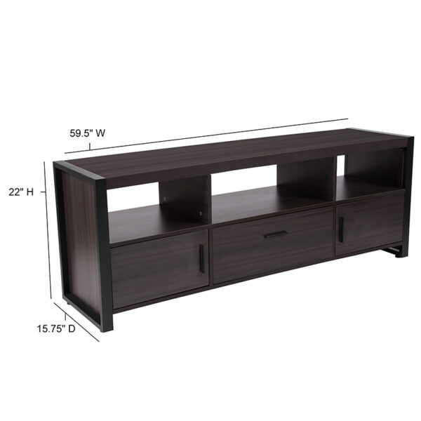 Lowest Price Thompson Collection Charcoal Wood Grain Finish TV Stand and Media Console with Black Metal Frame