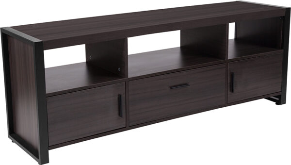 Wholesale Thompson Collection Charcoal Wood Grain Finish TV Stand and Media Console with Black Metal Frame