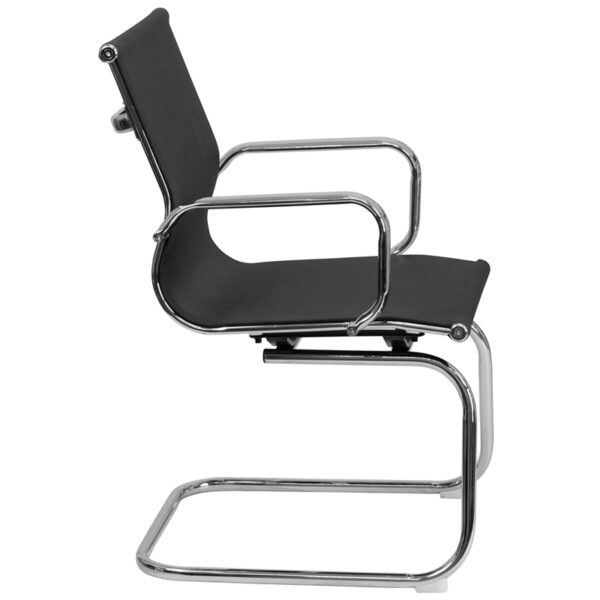 Lowest Price Transparent Black Mesh Side Reception Chair with Chrome Sled Base