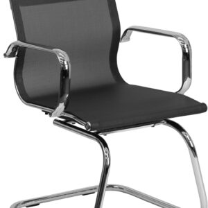 Wholesale Transparent Black Mesh Side Reception Chair with Chrome Sled Base